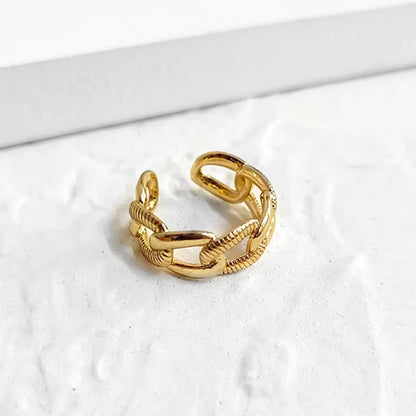 Gold Color Textured Chain Rings Curb Link Geometric Rings for Women Minimalist Open Stacking Rings Adjustable 2020 Hot