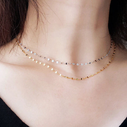 Water Wave Chain Stainless Steel Gold Color Chain Necklace for Women Long Chain Choker Clavicle Necklace Do Not Fade Jewelry