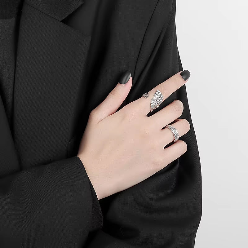 silver Color Minimalist Smooth Irregular Open Finger Ring for Women Men Couple Jewelry 2021 Trend