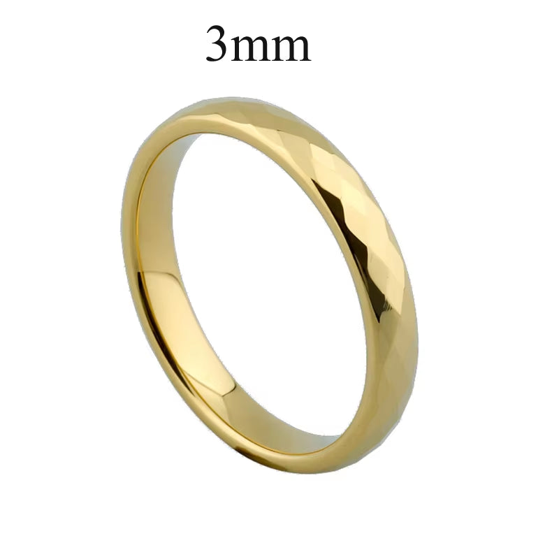 One Piece 3 or 6Mm Shiny Polishing Multi Faceted Tungsten Carbide Ring Gold Color Marriage Couple Wedding Bands for Men Women