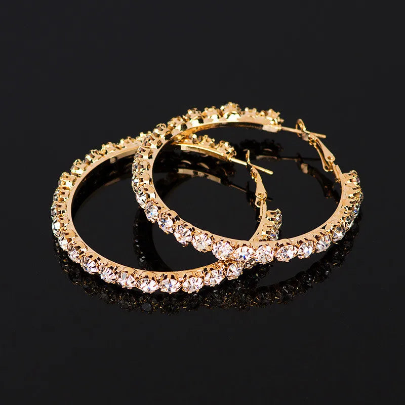 Luxury Female Big White round Hoop Earrings Fashion Gold Color Color Wedding Earrings Double Zircon Stone Earrings for Women