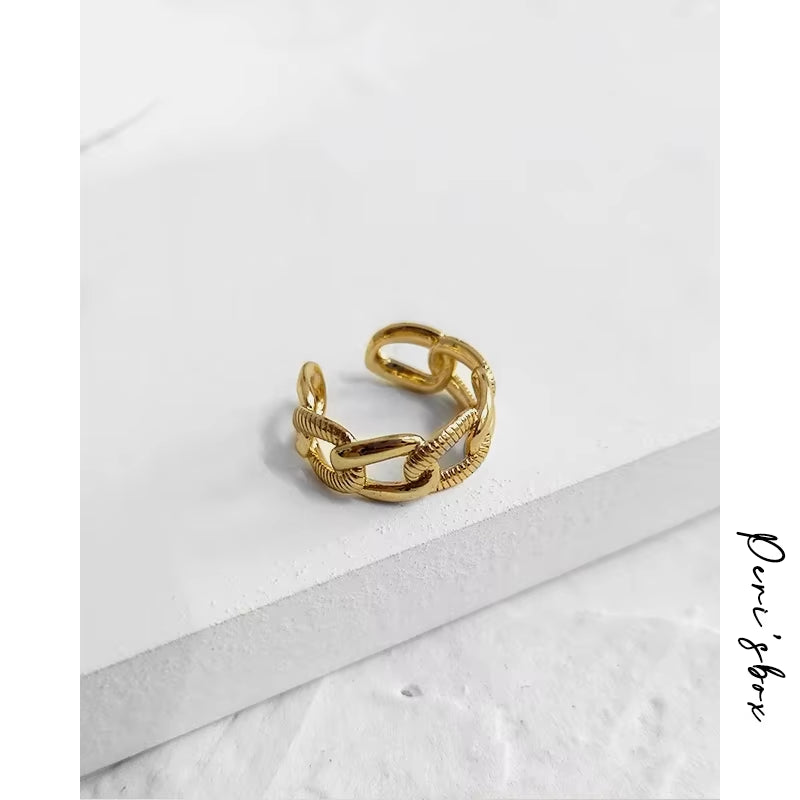 Gold Color Textured Chain Rings Curb Link Geometric Rings for Women Minimalist Open Stacking Rings Adjustable 2020 Hot