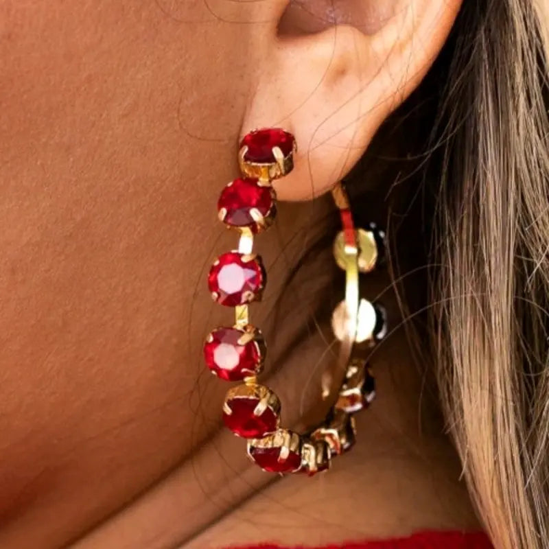 Red Stone Hoop Earring