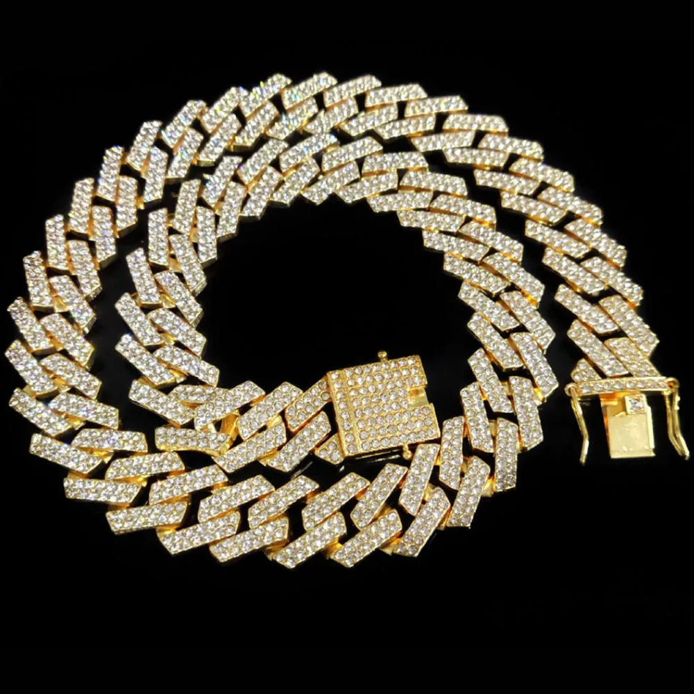 20Mm Men Necklace Iced Out Cuban Necklace Chain Hip Hop Jewelry Choker Gold Silver Color Rhinestone CZ Clasp for Mens Rapper