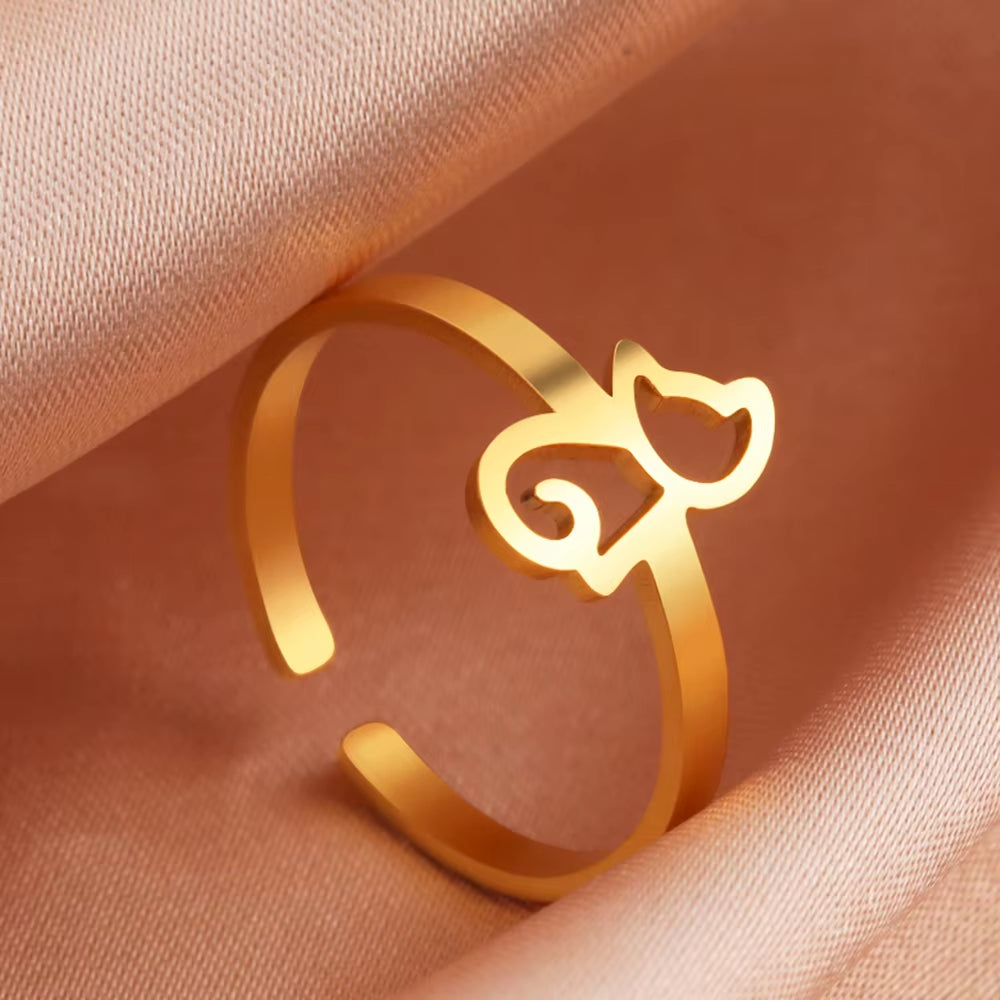 Animal Cat Kitten Adjustable Women'S Ring Stainless Steel Jewelry 2023 Finger Ring Girls Wedding Anniversary Gifts New