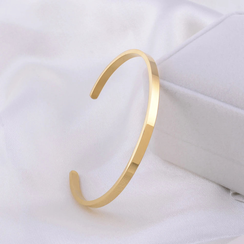 Delicate 4Mm Thin Charm Open Cuff Bangles Stainless Steel Elegant Gold Color Black Rose Gold Men Women Quality Bracelets Gift