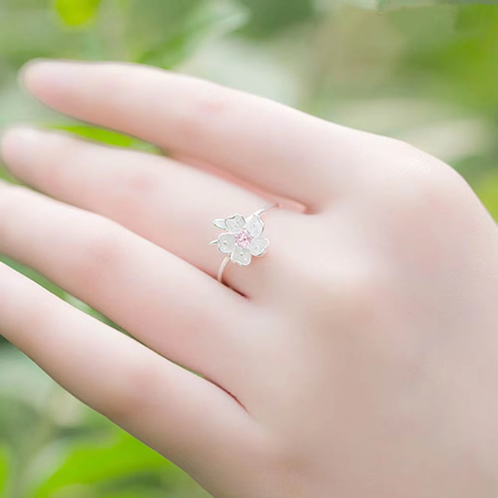 New Fashion Silver Color Poetic Daisy Cherry Blossom Finger Ring for Women Engagement Fashion Jewelry