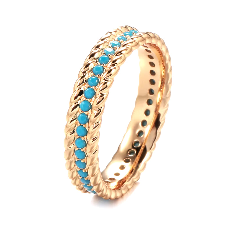 New 585 Rose Gold Full Circle Ring Luxury Stackable Turquoise Finger Ring for Women Fine Daily Vintage Jewelry