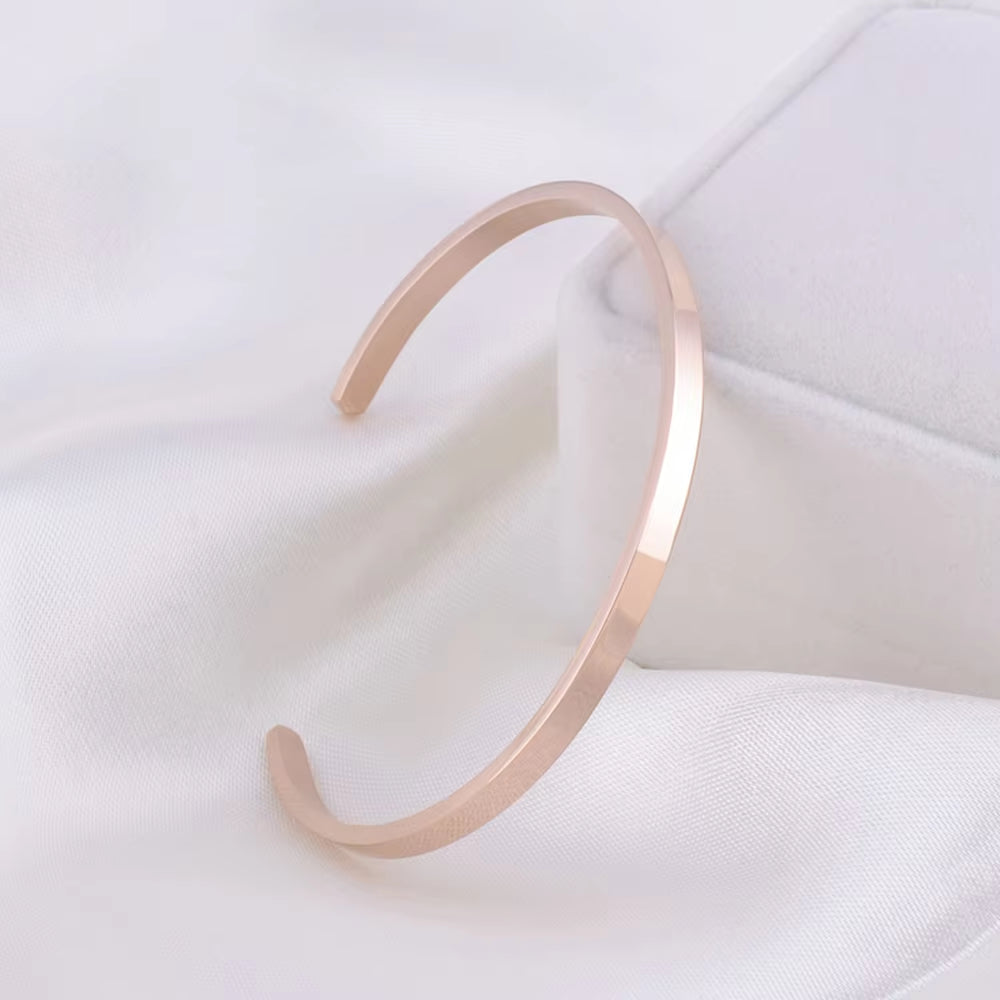 Delicate 4Mm Thin Charm Open Cuff Bangles Stainless Steel Elegant Gold Color Black Rose Gold Men Women Quality Bracelets Gift