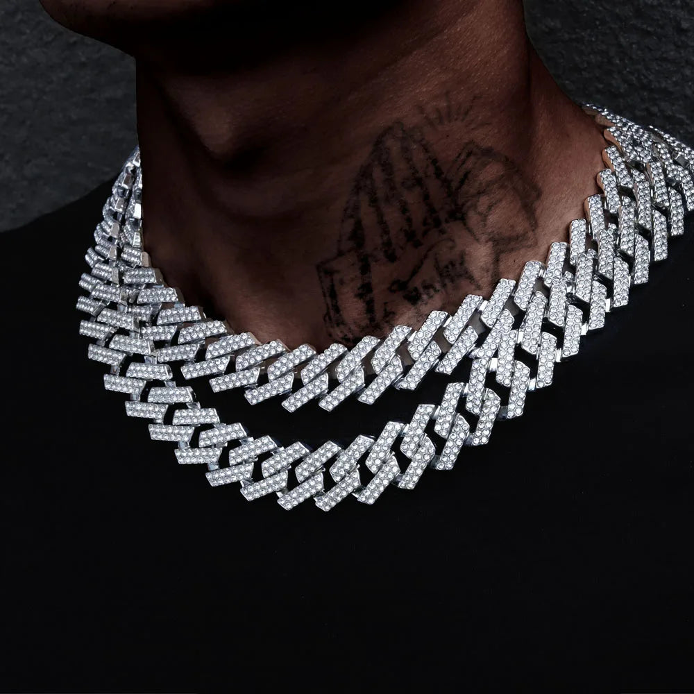 20Mm Men Necklace Iced Out Cuban Necklace Chain Hip Hop Jewelry Choker Gold Silver Color Rhinestone CZ Clasp for Mens Rapper