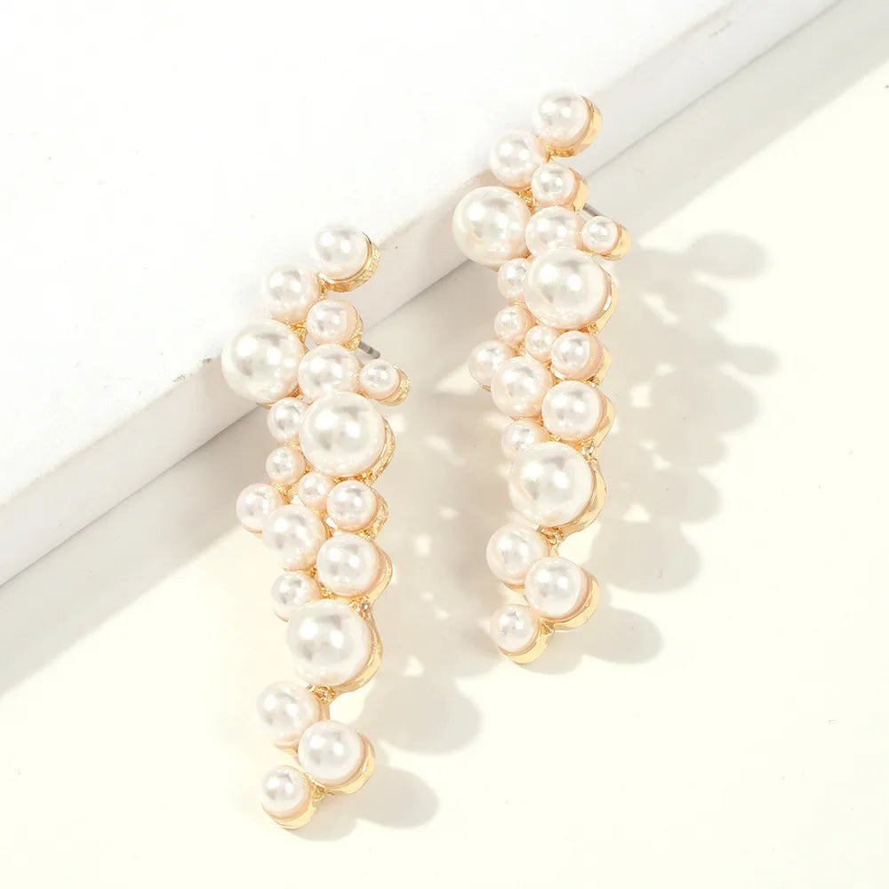 New Arrival Imitation Pearl Long Drop Earrings Jewelry for Women Geometric Pearls Statement Dangle Earrings Wedding Accessories