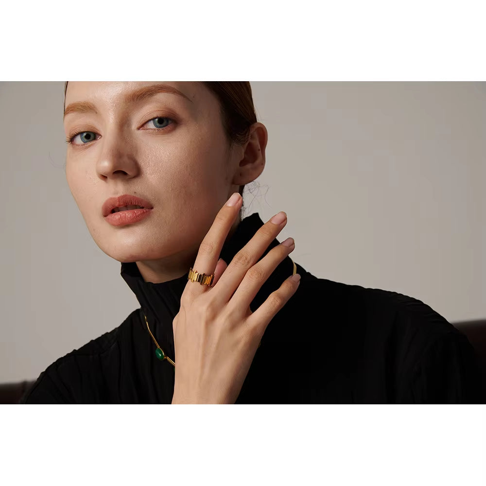 316L Stainless Steel Irregular Opening Ring Minimalist Golden Metal Geometric Finger Ring for Women Anillos Mujer Gift