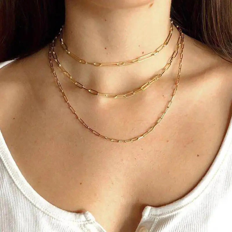 New 925 Sterling Silver Classic Fashion Jewelry Gold Silver Color Choker Square Link Chain Women Modern Cable Chain Necklace