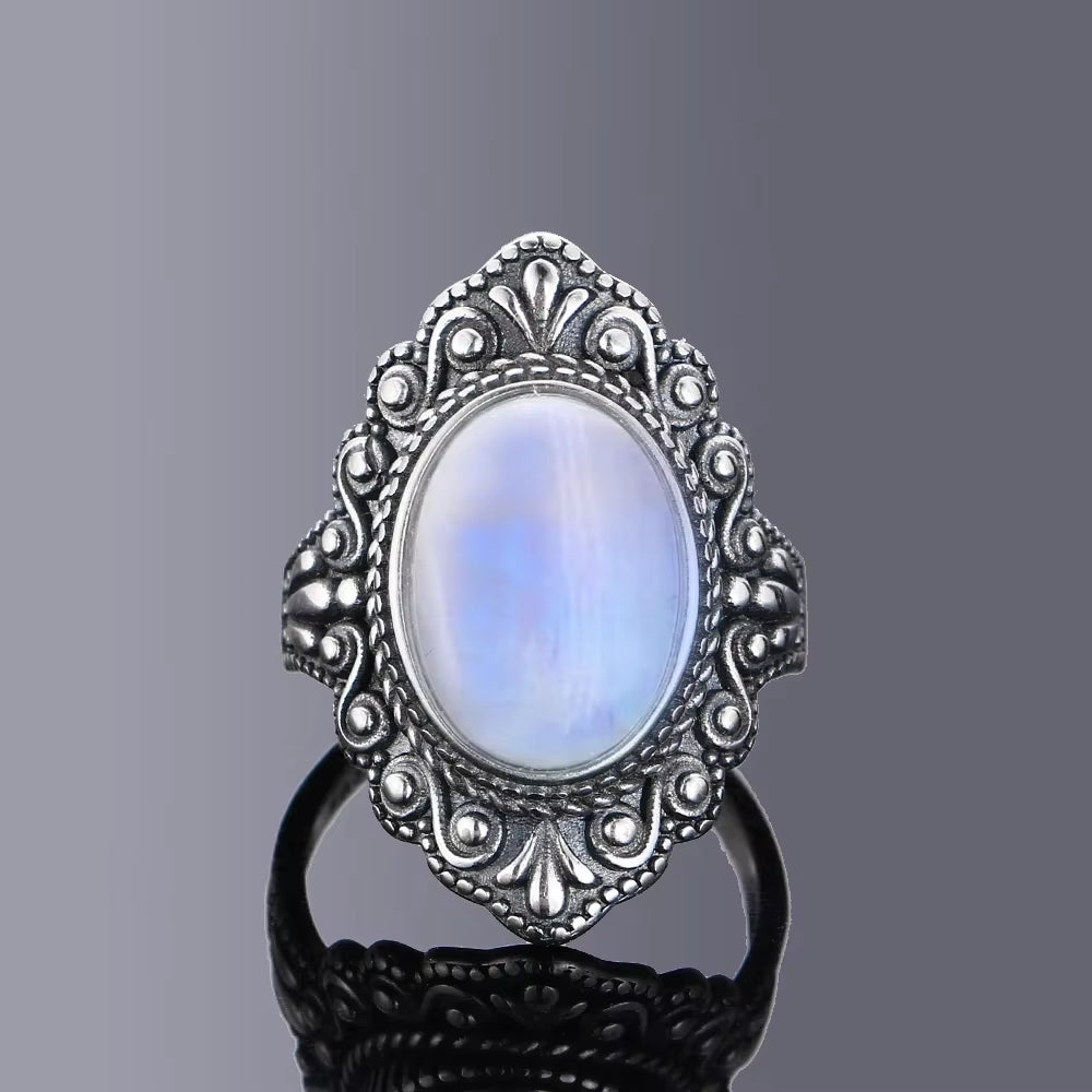 925 Sterling Silver Ring Vintage Oval Natural Lapis Rings for Women Finger Ring Jewelry Trendy Luxury Rings Party Gift