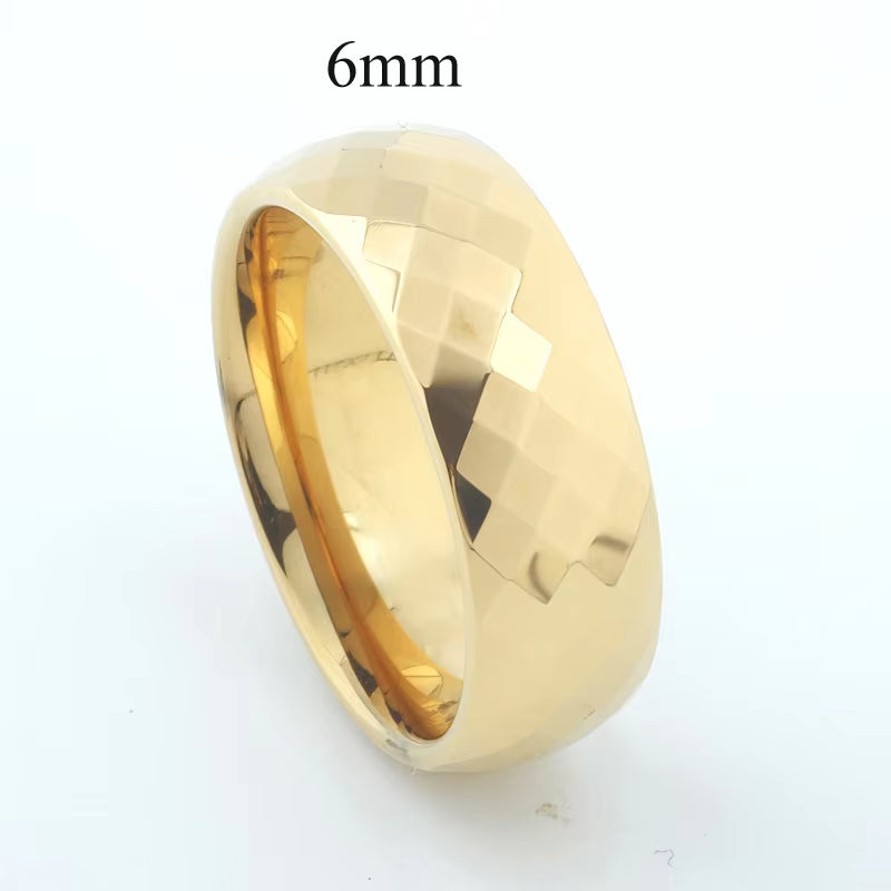 One Piece 3 or 6Mm Shiny Polishing Multi Faceted Tungsten Carbide Ring Gold Color Marriage Couple Wedding Bands for Men Women