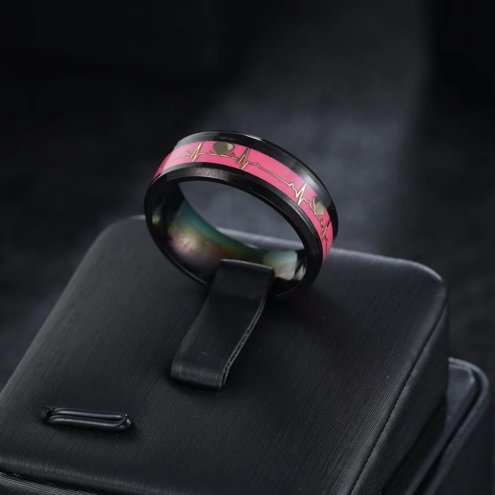 Women'S Rings Luminous Mood ECG Ring Temperament Men'S Ring Carbon Fiber Couple Wedding Rings Valentine'S Day Gift