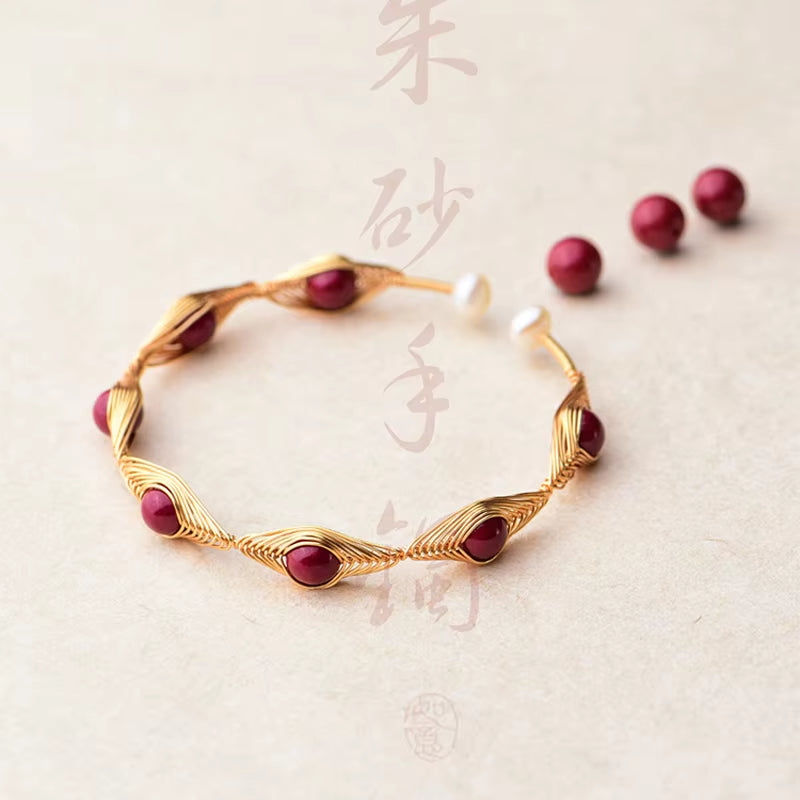 2022 New Handmade Natural Stone Cinnabar Stone Bracelets & Bangle for Women Handwork Beads Bracelets Accessories Wholesale