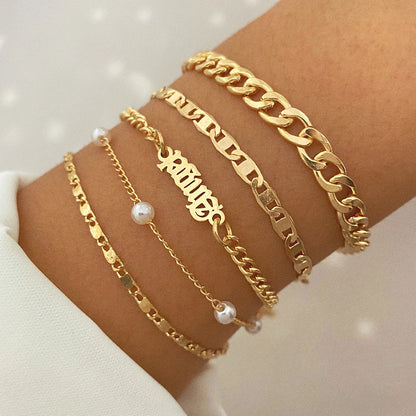 Bohemian Bracelets for Women Metal Gold Color Pearl Bracelet Heart Bracelets Set Pack Luxury Fashion Jewelry Accessories