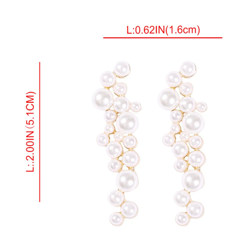 New Arrival Imitation Pearl Long Drop Earrings Jewelry for Women Geometric Pearls Statement Dangle Earrings Wedding Accessories