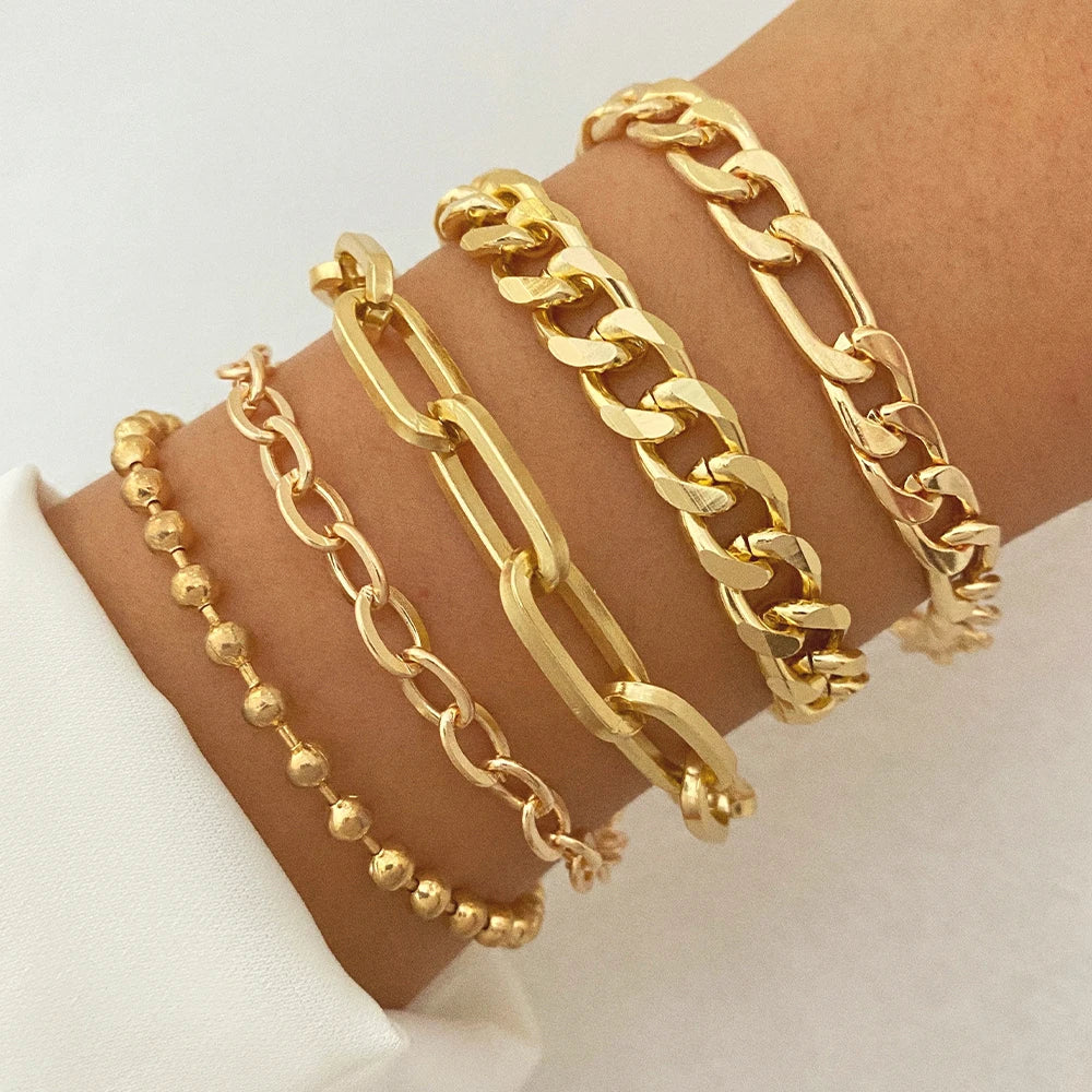 Bohemian Bracelets for Women Metal Gold Color Pearl Bracelet Heart Bracelets Set Pack Luxury Fashion Jewelry Accessories