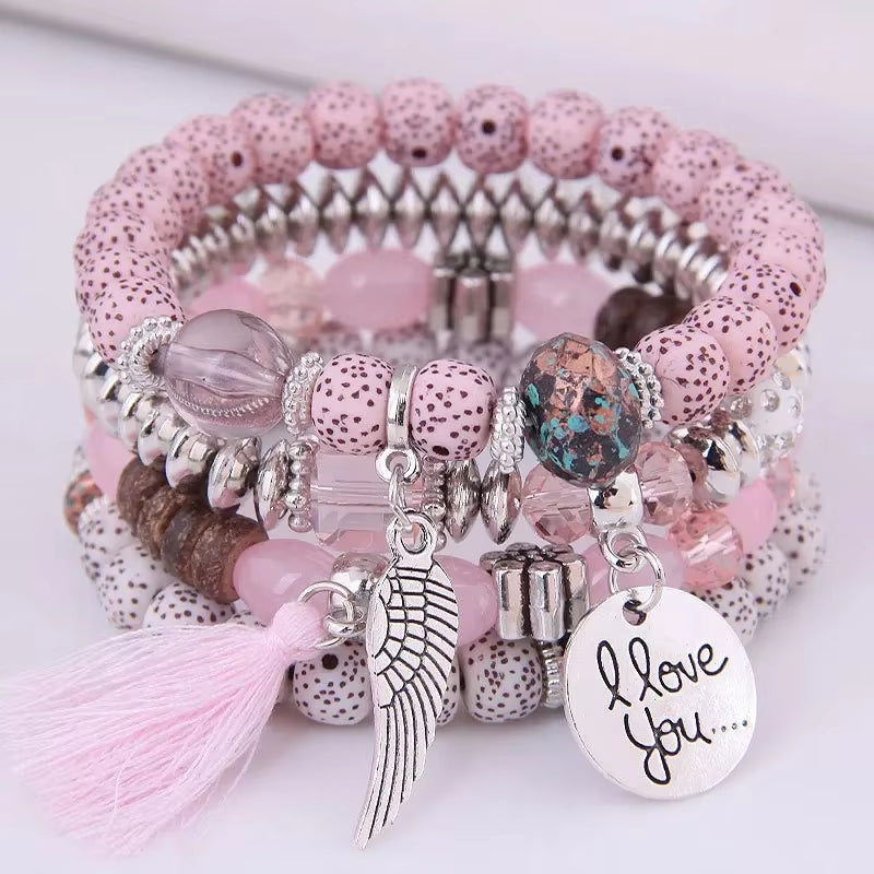 Charm Bracelets for Women Jewelry Rose Flower Multi-Layer Wrap Flower Bracelets & Bangles Vintage Pulseras Mujer Pulseiras Femme