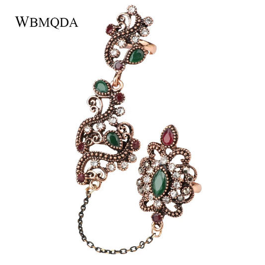 Promotion Turkish Double Finger Rings for Women Flower Ethnic Jewelry Multicolor Resin Vintage Pretty Exquisite Mid Ring Anillos