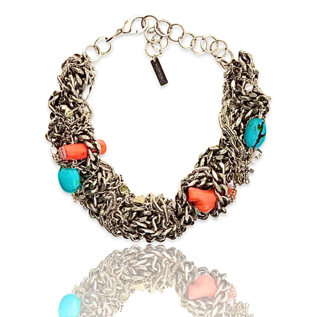 Coral and Turquoise Stones Choker Necklace