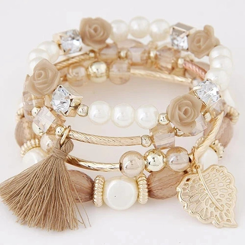 Charm Bracelets for Women Jewelry Rose Flower Multi-Layer Wrap Flower Bracelets & Bangles Vintage Pulseras Mujer Pulseiras Femme