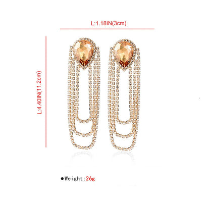 Shiny Rhinestone Water Drop Tassel Chain Earrings Party Jewelry for Women Luxury Crystal Multi-Layers Long Dangle Earrings Gift