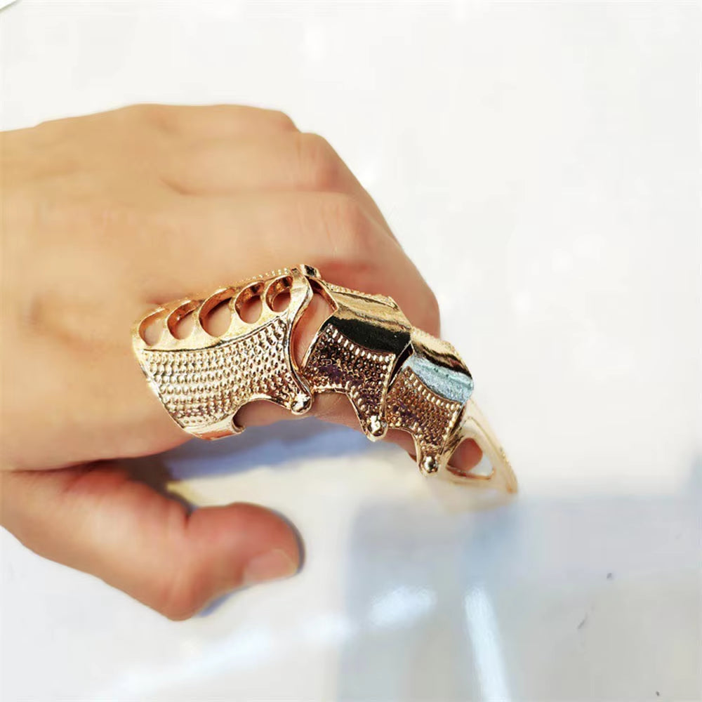 Gothic Punk Metal Knuckle Ring Cool Boys Girls Rock Scroll Joint Armor Full Finger Ring Halloween Cosplay DIY Ring Decoration