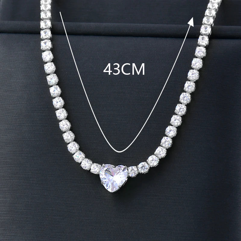 Romantic Necklace for Women Green White Heart Crystal Chain Wedding Accessories Female Chocker Jewelry