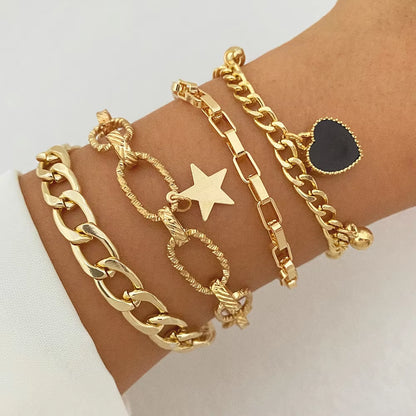 Bohemian Bracelets for Women Metal Gold Color Pearl Bracelet Heart Bracelets Set Pack Luxury Fashion Jewelry Accessories