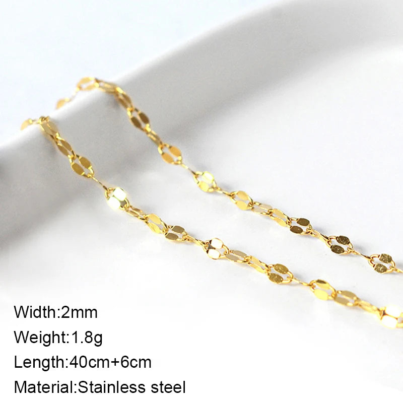 Water Wave Chain Stainless Steel Gold Color Chain Necklace for Women Long Chain Choker Clavicle Necklace Do Not Fade Jewelry