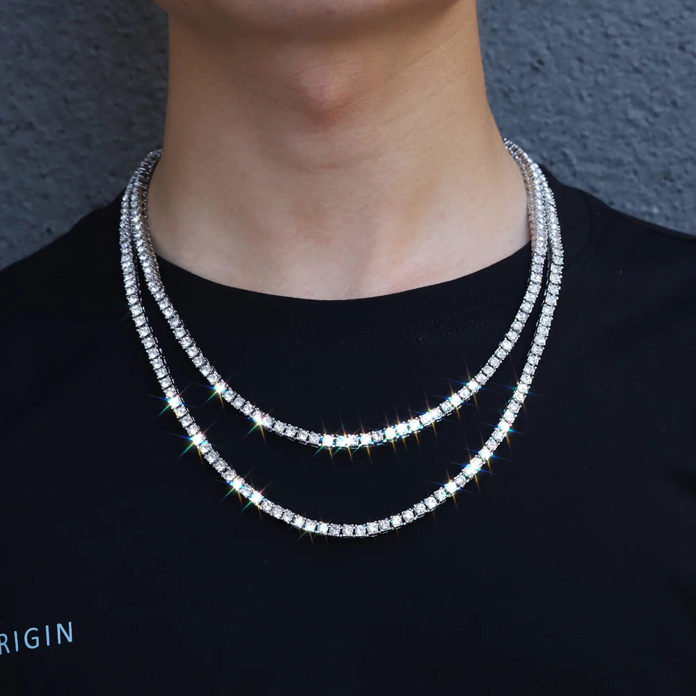 4Mm 1 Row Shiny Tennis Chain Necklace Men Hip Hop Iced Out Bling CZ Necklace Jewelry Gold Silver Color Charm Gift 2021