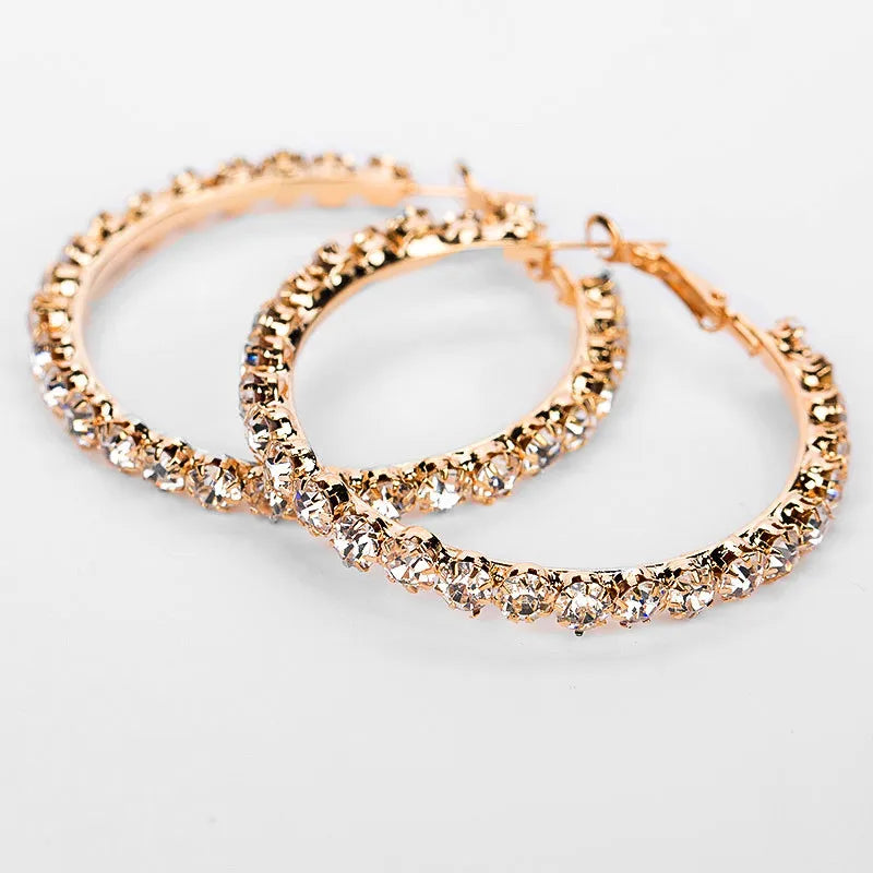 Luxury Female Big White round Hoop Earrings Fashion Gold Color Color Wedding Earrings Double Zircon Stone Earrings for Women