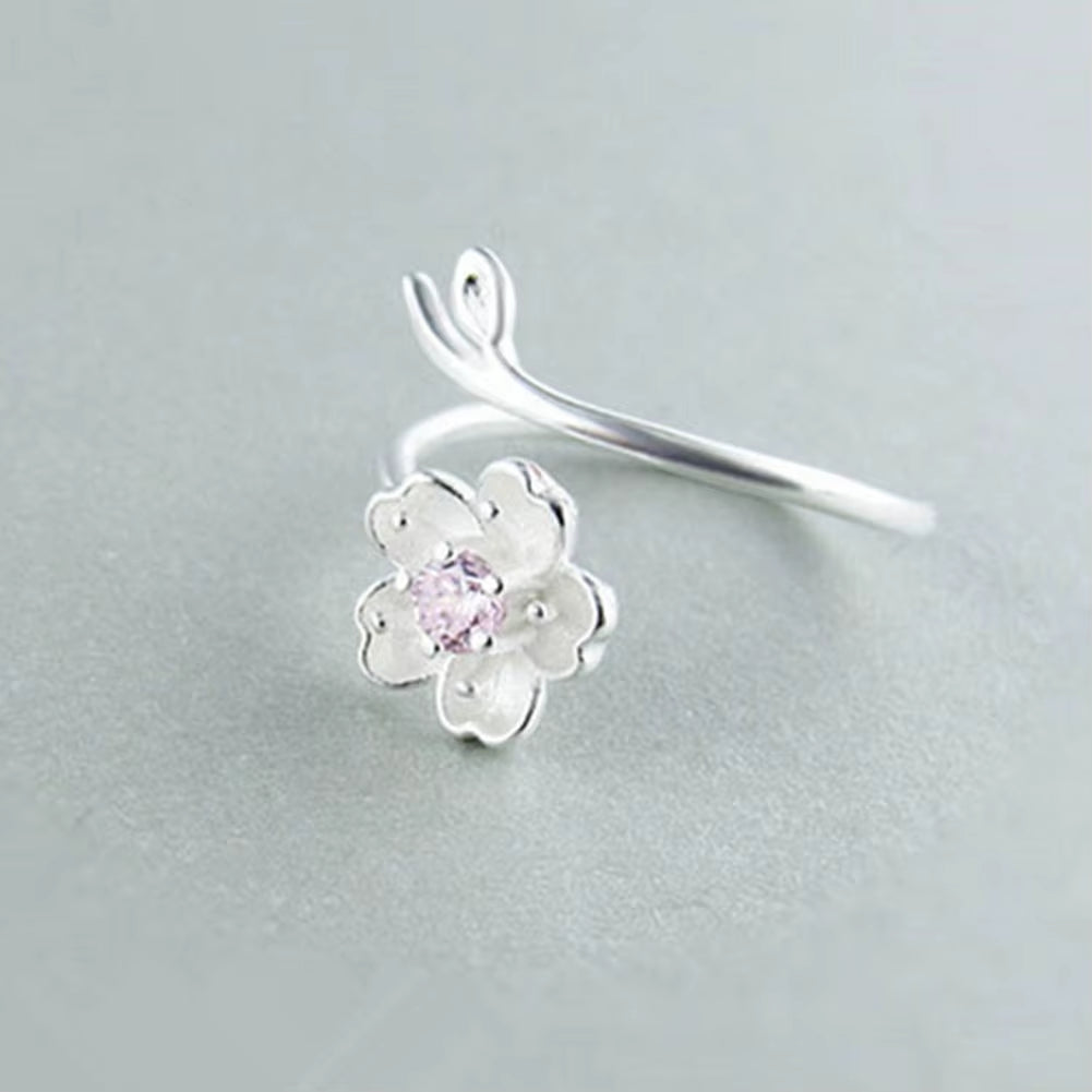 New Fashion Silver Color Poetic Daisy Cherry Blossom Finger Ring for Women Engagement Fashion Jewelry