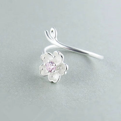 New Fashion Silver Color Poetic Daisy Cherry Blossom Finger Ring for Women Engagement Fashion Jewelry